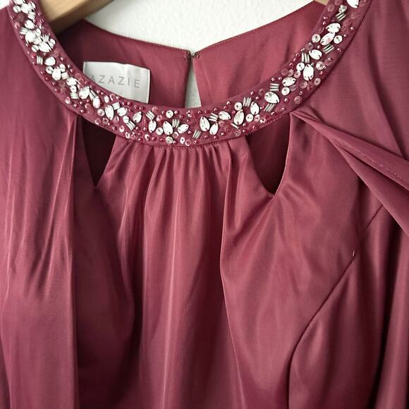 Azazie Viviana Cabernet A-line Fly Away Jewel Neck Dress Women's Plus Size 24 - Picture 7 of 14
